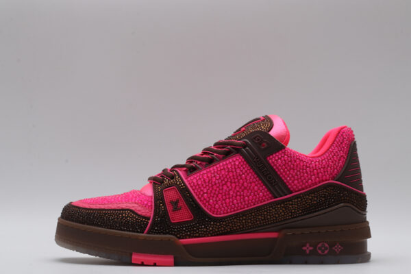 Louis Vuitton LV Trainer Crystal Embellished Sneakers - Pink and Brown - Image 5