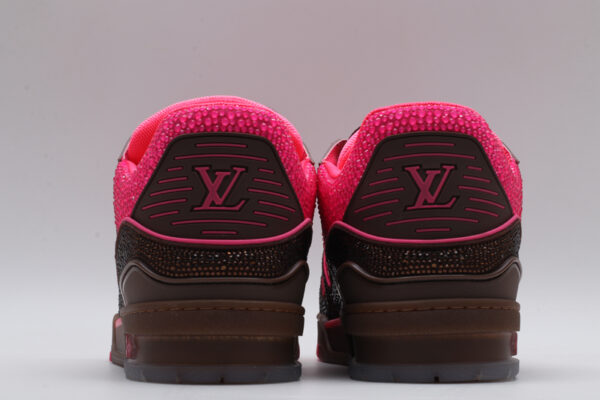 Louis Vuitton LV Trainer Crystal Embellished Sneakers - Pink and Brown - Image 6