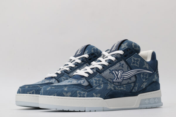 Distinctive Denim Monogram Low-Top Sneakers - Image 2