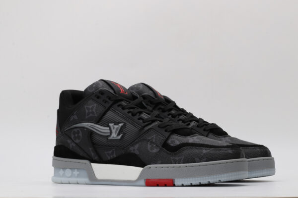 Louis Vuitton LV Trainer 'Black Grey Monogram Red Accents' - Image 3