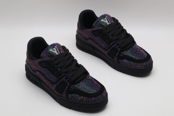 Louis Vuitton LV Trainer Crystal Embellished Sneakers - Black Multi - Image 4