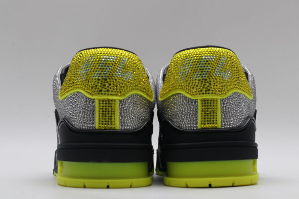 Louis Vuitton LV Trainer Crystal Embellished Sneakers - Black and Neon Yellow - Image 6