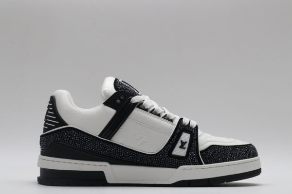 Louis Vuitton LV Trainer Crystal Embellished Sneakers - Black and White - Image 5