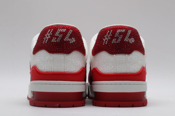 Louis Vuitton LV Trainer Crystal Embellished Sneakers - Red and White - Image 6