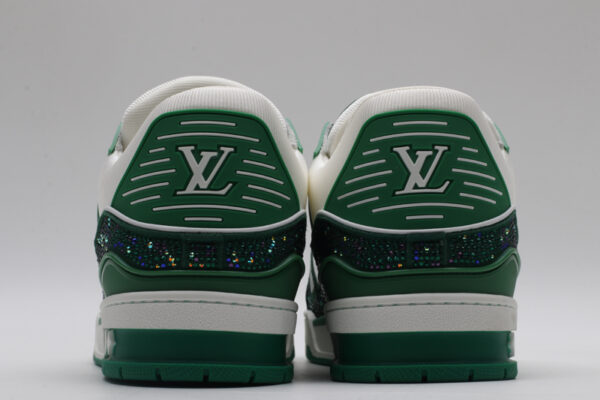 Louis Vuitton LV Trainer Crystal Embellished Sneakers - White and Green - Image 6