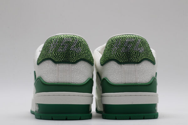 Louis Vuitton LV Trainer Crystal Embellished Sneakers - White and Green - Image 6