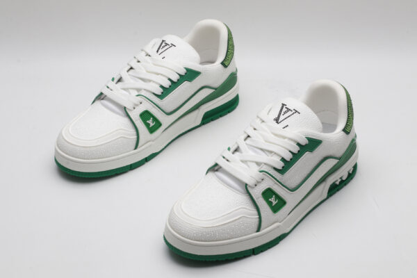 Louis Vuitton LV Trainer Crystal Embellished Sneakers - White and Green - Image 4