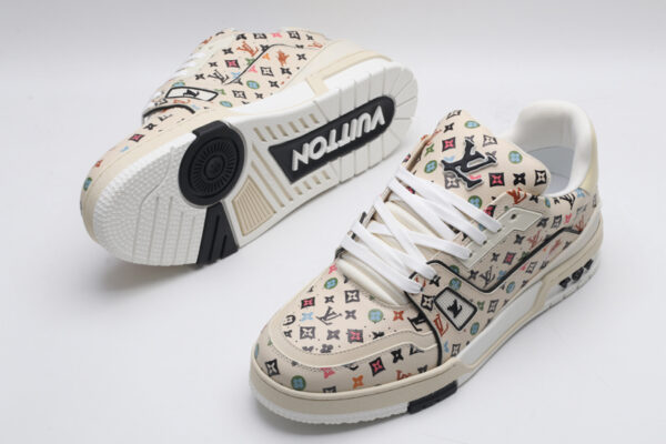Louis Vuitton LV Trainer Low-Top Sneakers - Beige with Multi-Color Monogram - Image 4
