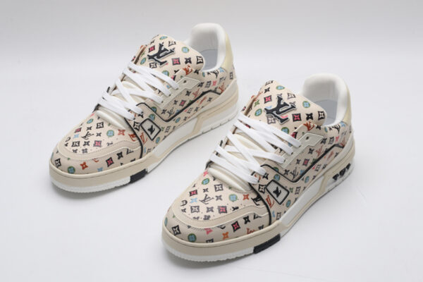 Louis Vuitton LV Trainer Low-Top Sneakers - Beige with Multi-Color Monogram - Image 3