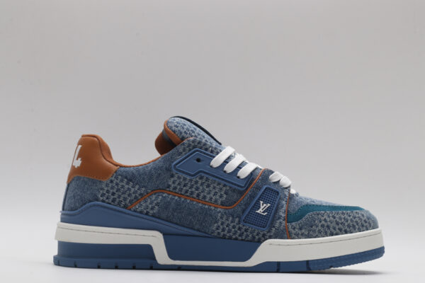Louis Vuitton LV Trainer Low-Top Sneakers - Blue Denim and Tan - Image 5