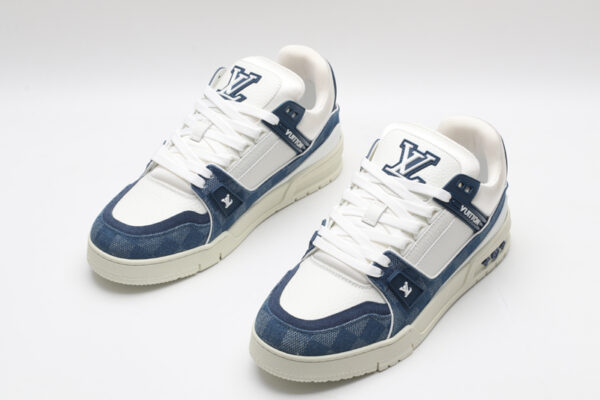 Louis Vuitton LV Trainer Low-Top Sneakers - Blue Denim and White - Image 2
