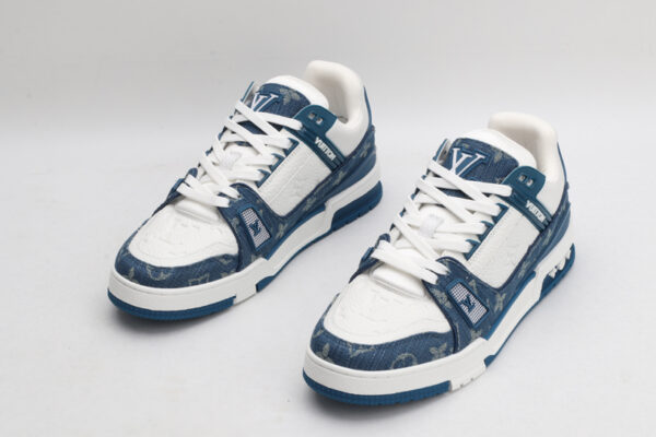 Louis Vuitton LV Trainer Low-Top Sneakers - Blue Denim and White - Image 3