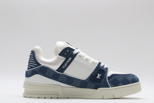 Louis Vuitton LV Trainer Low-Top Sneakers - Blue Denim and White - Image 5
