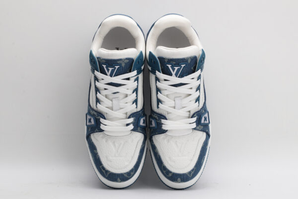 Louis Vuitton LV Trainer Low-Top Sneakers - Blue Denim and White - Image 4
