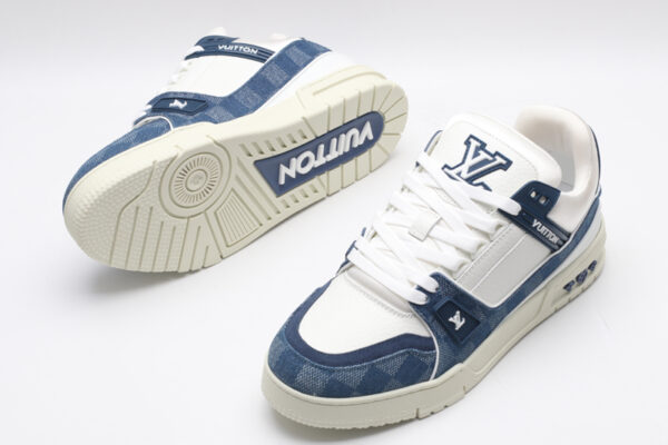 Louis Vuitton LV Trainer Low-Top Sneakers - Blue Denim and White - Image 4