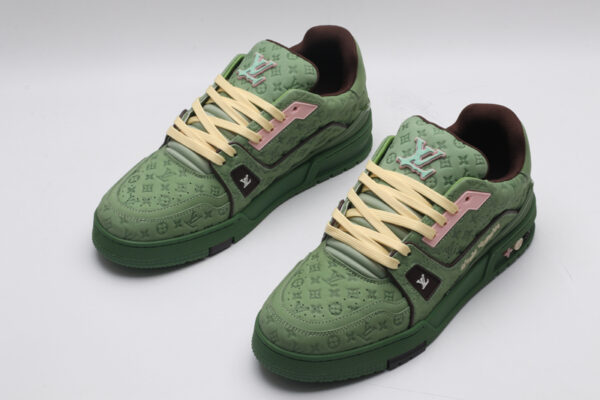 Louis Vuitton LV Trainer Low-Top Sneakers - Green Embossed Monogram - Image 3