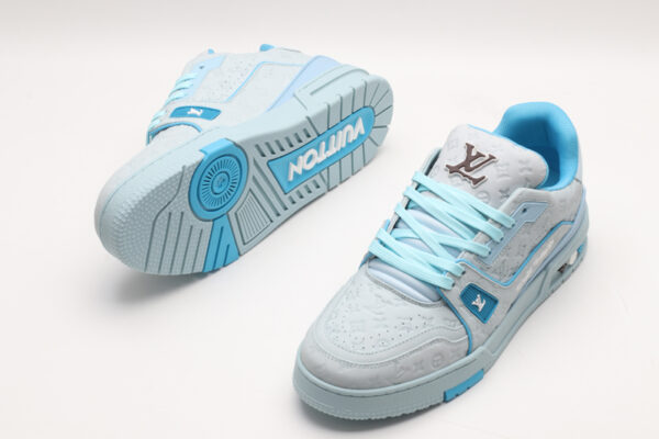 Louis Vuitton LV Trainer Low-Top Sneakers - Light Blue Embossed Monogram - Image 2