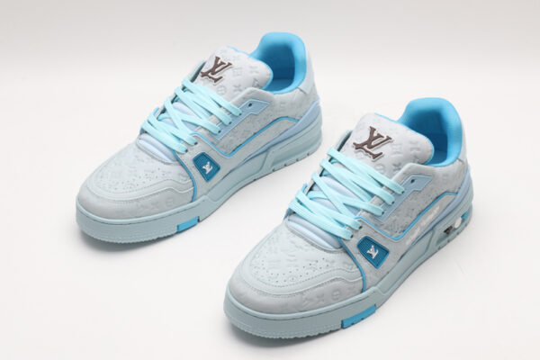 Louis Vuitton LV Trainer Low-Top Sneakers - Light Blue Embossed Monogram - Image 4