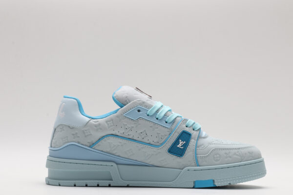 Louis Vuitton LV Trainer Low-Top Sneakers - Light Blue Embossed Monogram - Image 5