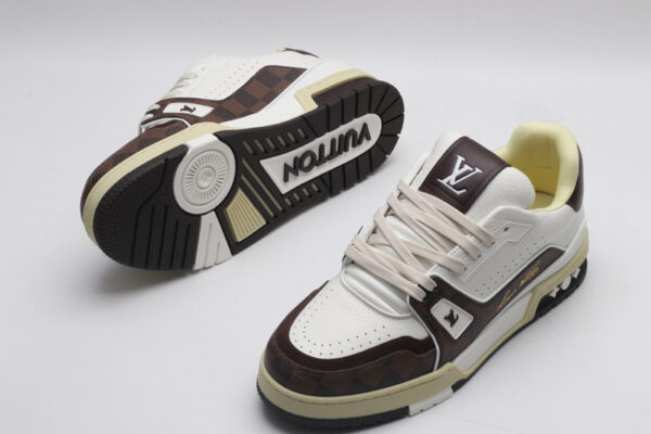 Louis Vuitton LV Trainer Low-Top Sneakers - White and Brown Monogram - Image 5