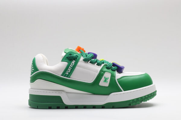 Louis Vuitton LV Trainer Low-Top Sneakers - White and Green with Orange/Purple Accents - Image 5