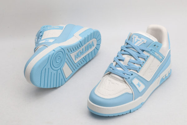 Louis Vuitton LV Trainer Low-Top Sneakers - White and Light Blue - Image 4