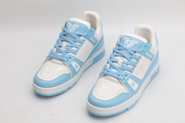 Louis Vuitton LV Trainer Low-Top Sneakers - White and Light Blue - Image 3