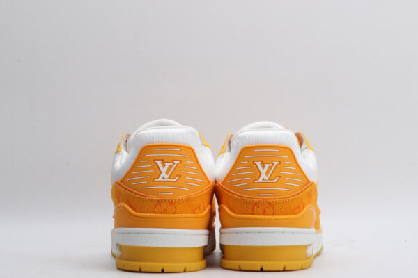 Louis Vuitton LV Trainer Low-Top Sneakers - White and Orange Monogram Canvas - Image 6