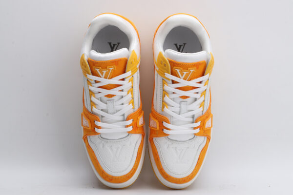Louis Vuitton LV Trainer Low-Top Sneakers - White and Orange Monogram Canvas - Image 4