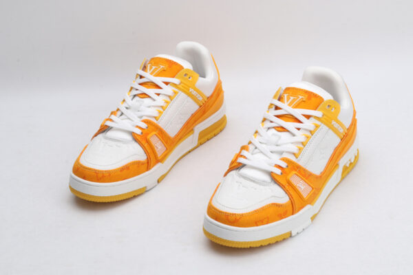 Louis Vuitton LV Trainer Low-Top Sneakers - White and Orange Monogram Canvas - Image 2