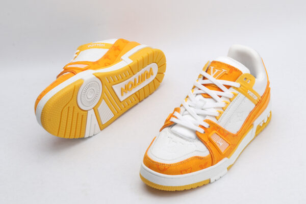 Louis Vuitton LV Trainer Low-Top Sneakers - White and Orange Monogram Canvas - Image 5