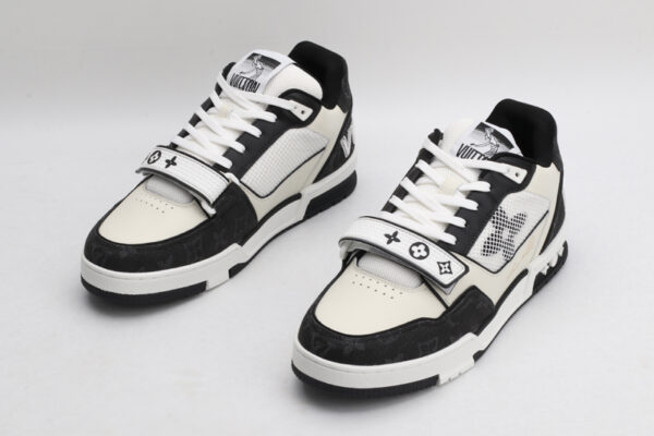 Louis Vuitton LV Trainer Mid-Top Sneakers - White and Black Monogram Canvas - Image 2