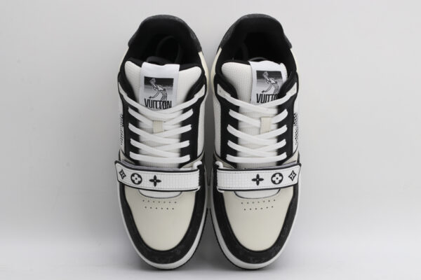 Louis Vuitton LV Trainer Mid-Top Sneakers - White and Black Monogram Canvas - Image 3