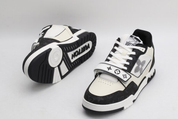 Louis Vuitton LV Trainer Mid-Top Sneakers - White and Black Monogram Canvas - Image 4