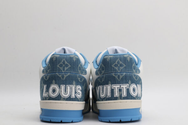 Louis Vuitton LV Trainer Mid-Top Sneakers - White and Blue Denim - Image 6