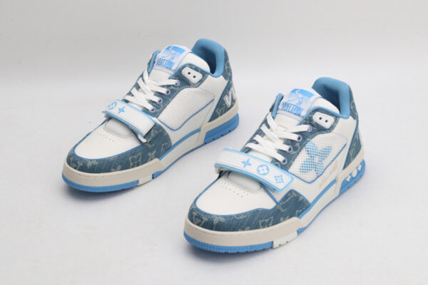 Louis Vuitton LV Trainer Mid-Top Sneakers - White and Blue Denim - Image 2