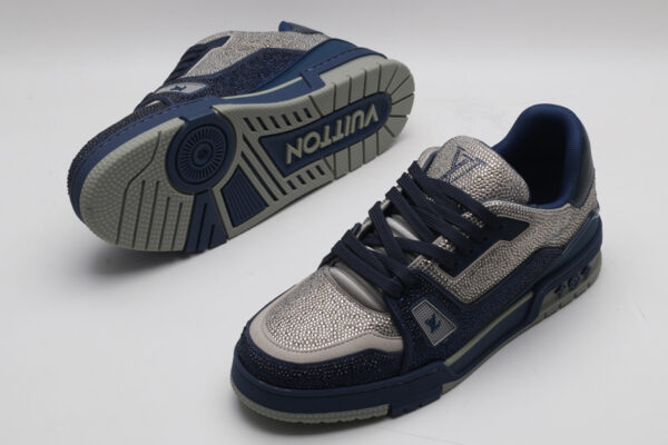 Louis Vuitton LV Trainer Sneakers - Navy Blue and Silver - Image 4