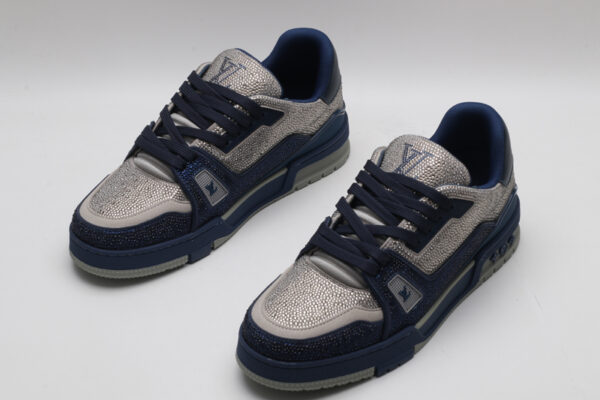 Louis Vuitton LV Trainer Sneakers - Navy Blue and Silver - Image 3