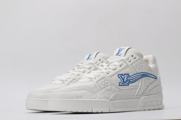 Refined Monogrammed White & Blue Low-Top Sneakers - Image 2