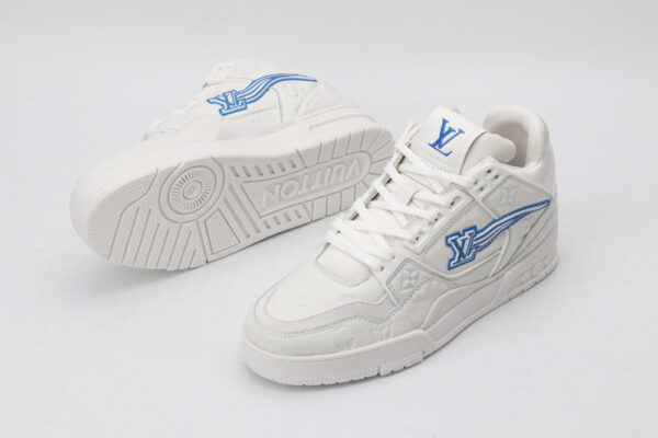 Refined Monogrammed White & Blue Low-Top Sneakers - Image 3