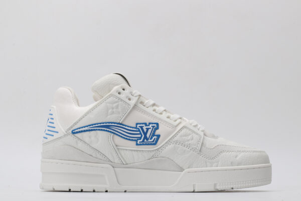 Refined Monogrammed White & Blue Low-Top Sneakers - Image 4