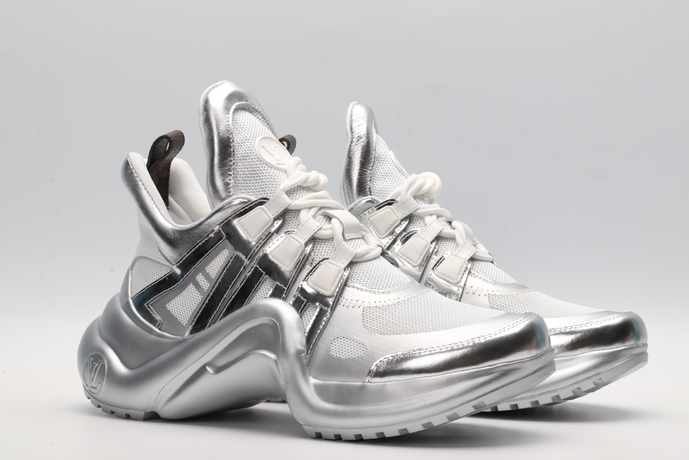 Louis Vuitton Silver & White Athletic Sneakers - Image 3
