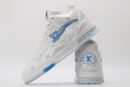 Signature Monogrammed White & Blue High-Top Sneakers