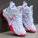 A pair of unisex high-top basketball shoes with a dynamic design and a durable build.