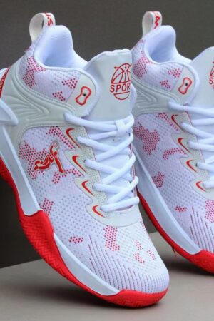 A pair of unisex high-top basketball shoes with a dynamic design and a durable build.