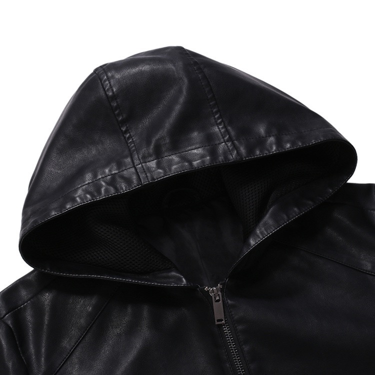 Moncler-Style Black Hooded Faux Leather Jacket - Image 3