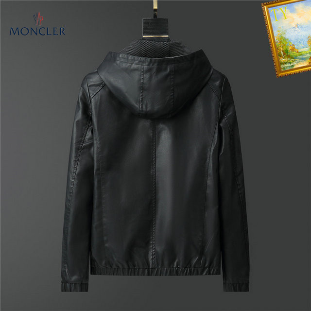 Moncler-Style Black Hooded Faux Leather Jacket - Image 4