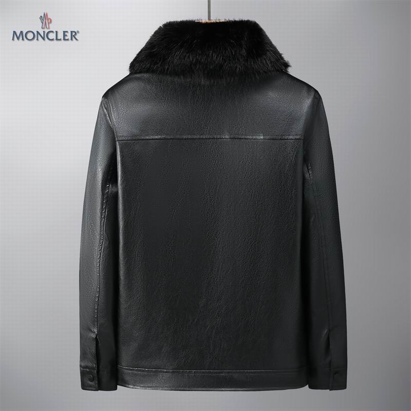 Moncler-Style Faux Leather Jacket with Fur Collar - Image 4